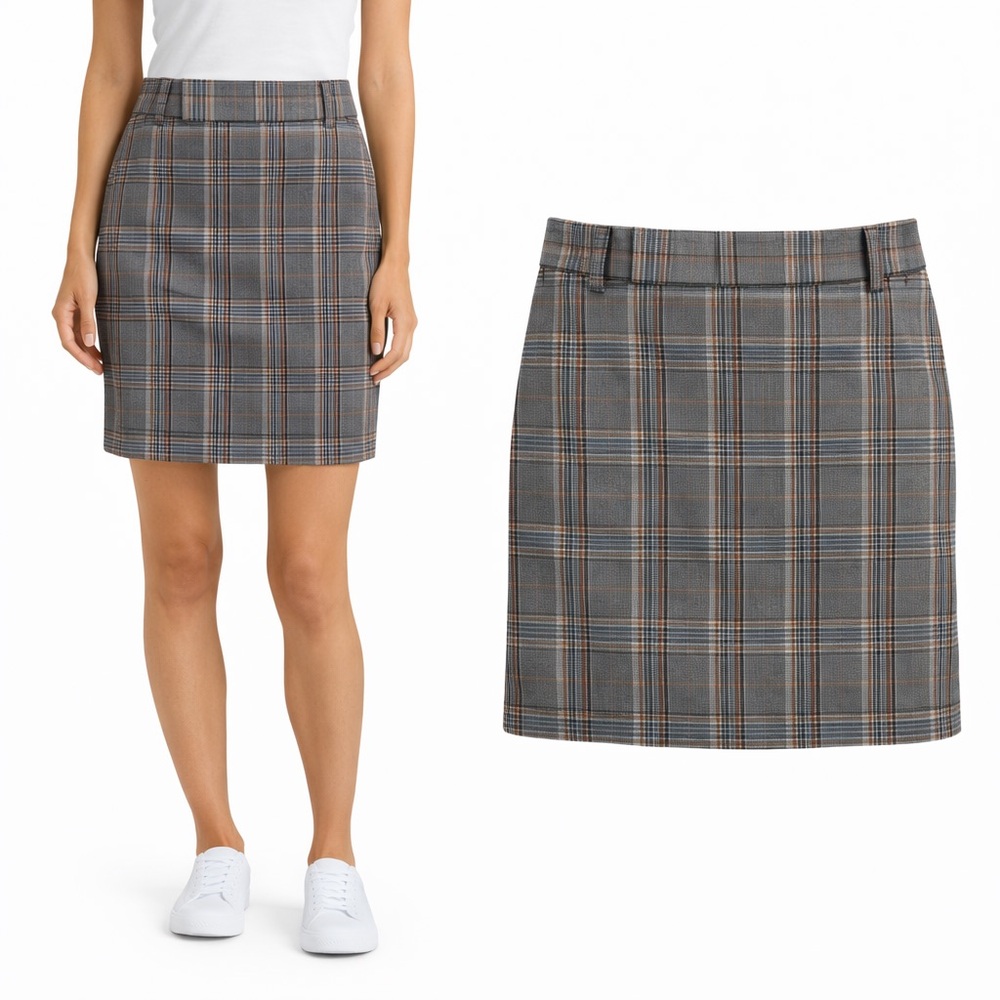 Skies Are Blue‎ Grey Plaid Mini Skirt Side Pockets Size Small